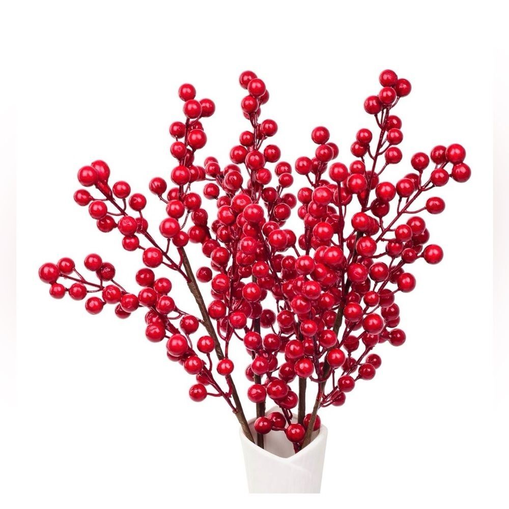 22 Pcs Berry Stems 26 Inch Red Picks - Picture 3 of 9